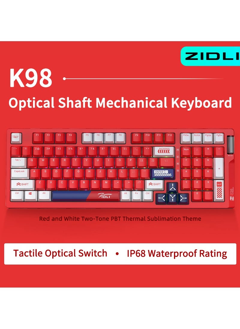 ZIDLI K98 Mechanical Keyboard - RGB Lighting, Optical Switches (Linear/Tactile), PBT Keycaps, IP68 Waterproof/Dustproof, 6 Versions Available