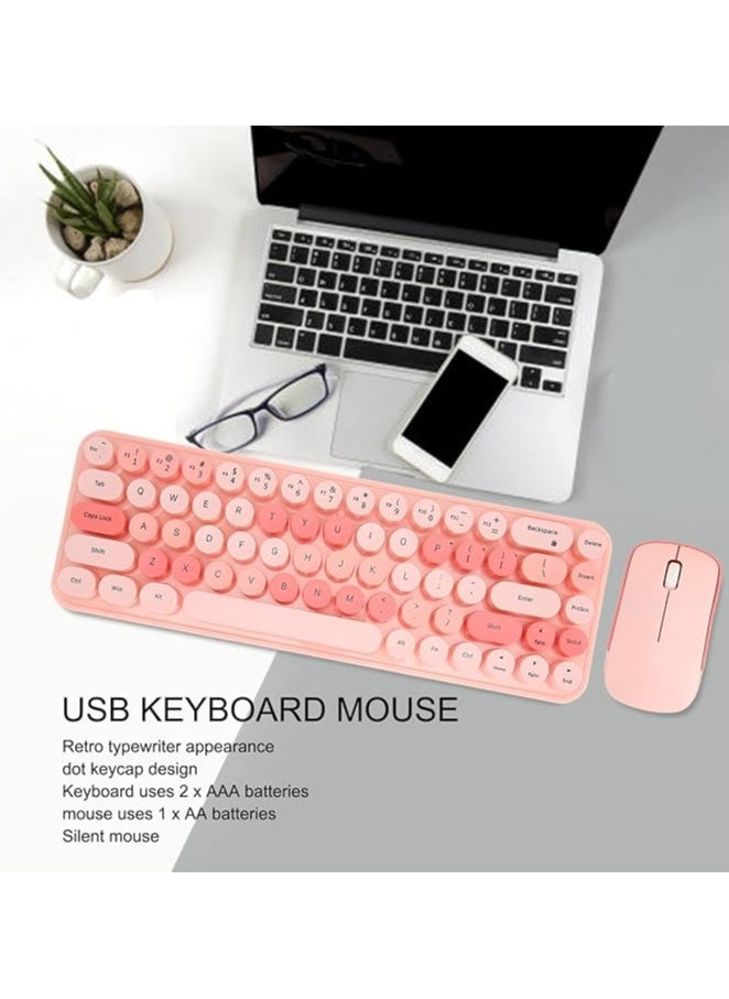 Wireless Keyboard and Mouse Combo, Mini Portable Retro Silent 2.4G Wireless 68 Keys, USB Keyboard Mouse Set for Laptop Desktop (Theme)