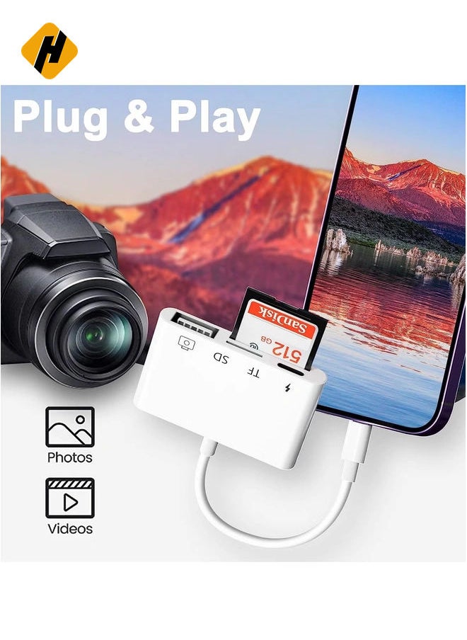 SD Card Reader for iPhone/iPad,iPhone SD Card Reader,4 in 1 USB OTG Adapter for iPhone Compatible MicroSD/SD,Photography Memory Card Adapter,Plug and Play