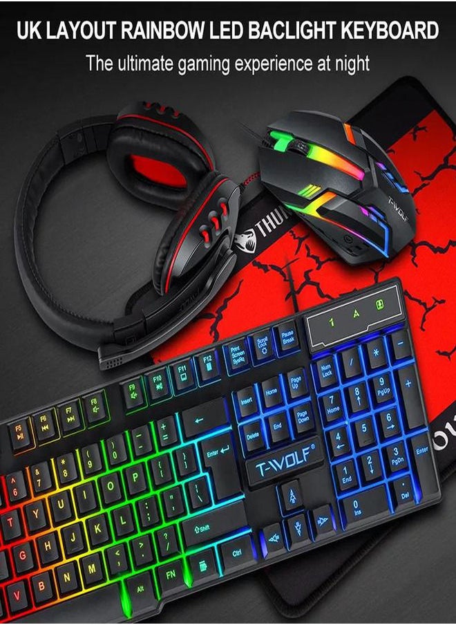 RGB Gaming Keyboard Mouse With Headset Mouse Pad For Pc Laptop Computer Gaming