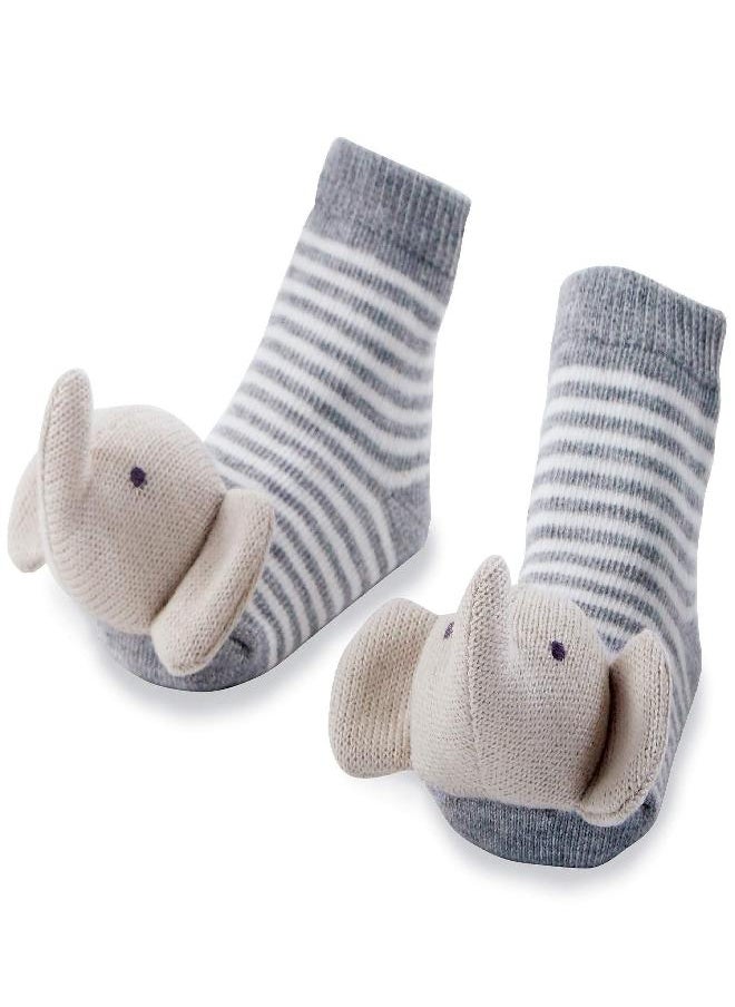 Mud Pie unisex baby Classic Mud Pie Elephant Rattle Toe Socks, Gray, 0-12 Months US