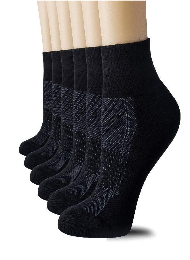 CelerSport 6 Pack Women's Ankle Socks with Cushion, Sport Athletic Running Socks, 6 Pair Black, Medium