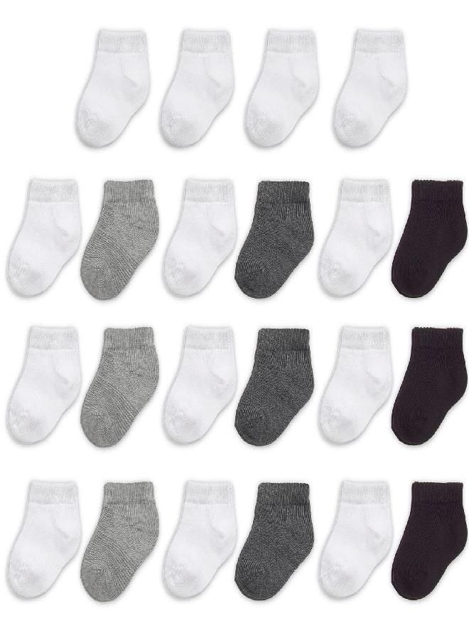 Fruit of the Loom Baby 22-Pack Grow & Fit Flex Zones Low Cut Stretch Socks - Unisex, Girls, Boys (0-6 Months, Grey)