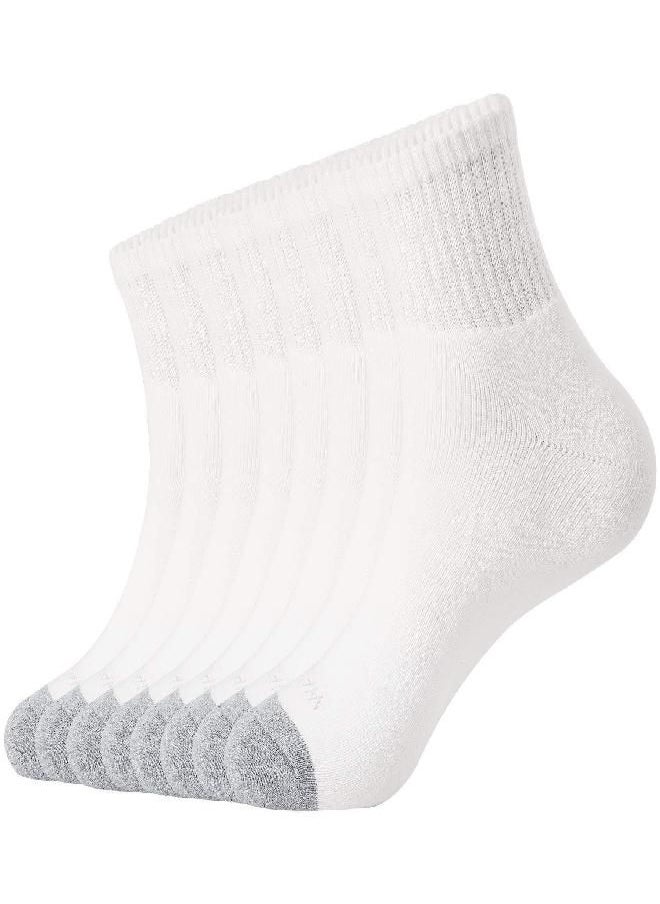 WANDER Men's Athletic Ankle Socks 3-8 Pairs Thick Cushion Running Socks for Men&Women Cotton Socks 7-9/9-12/12-15 (8 Pair A-white, Shoe Size: 9-12)