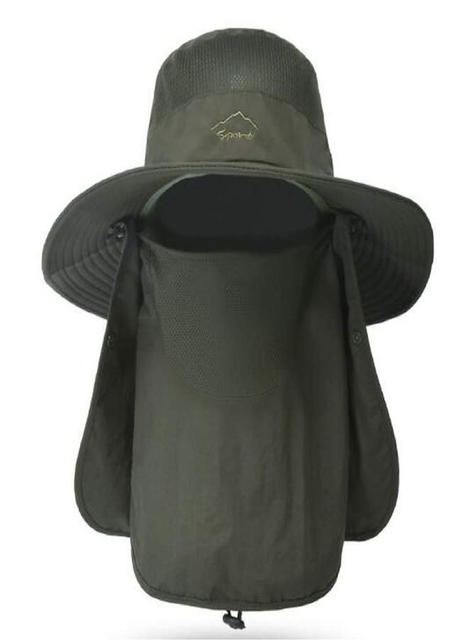 Fishing Hat for Men & Women, Outdoor UV Sun Protection Wide Brim Hat with Face Cover & Neck Flap Army Green