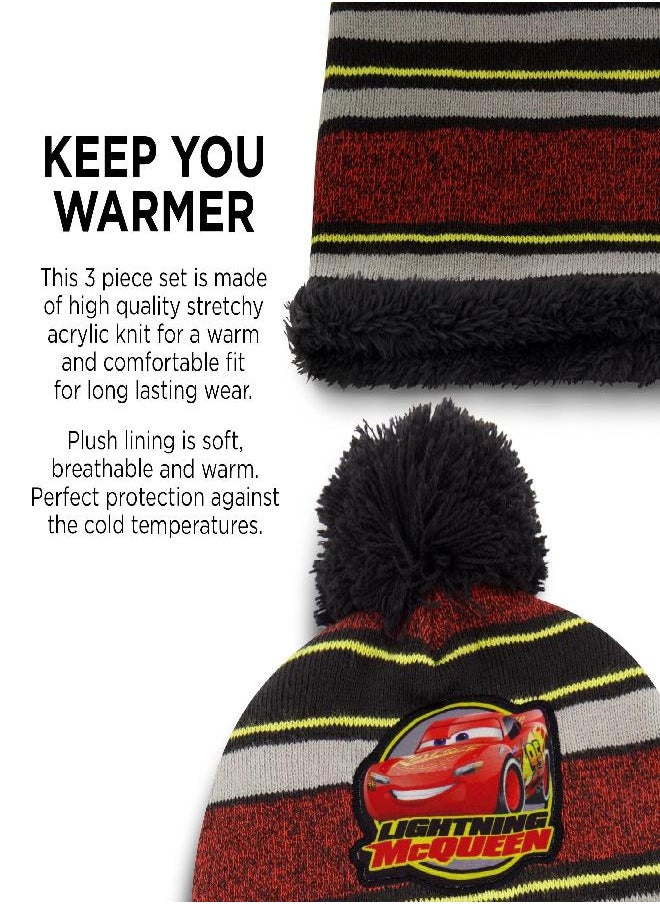 Disney Boys' Toddler Winter, Scarf & Mittens Cars Lightning McQueen Hat, Scarves & Kids Gloves 4-7, Red/Grey/Yellow (Mitten Set), Ages 2-4