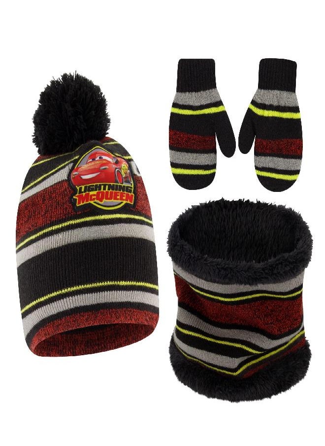 Disney Boys' Toddler Winter, Scarf & Mittens Cars Lightning McQueen Hat, Scarves & Kids Gloves 4-7, Red/Grey/Yellow (Mitten Set), Ages 2-4