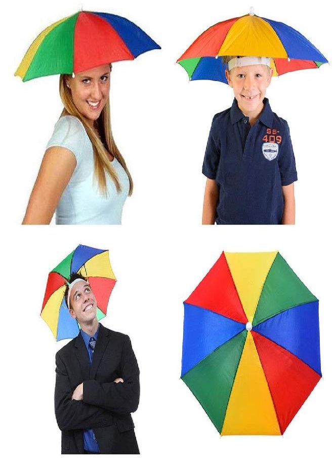 Minelife 2 Pack Rainbow Umbrella Hat Fishing Umbrella Hat, Foldable Colorful Umbrella Headwear, Sun-rain Umbrella Hat for Beach, Gardening, Travel, Hunting & Fishing