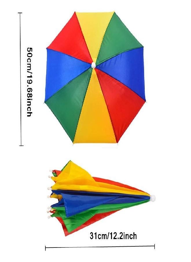 Minelife 2 Pack Rainbow Umbrella Hat Fishing Umbrella Hat, Foldable Colorful Umbrella Headwear, Sun-rain Umbrella Hat for Beach, Gardening, Travel, Hunting & Fishing