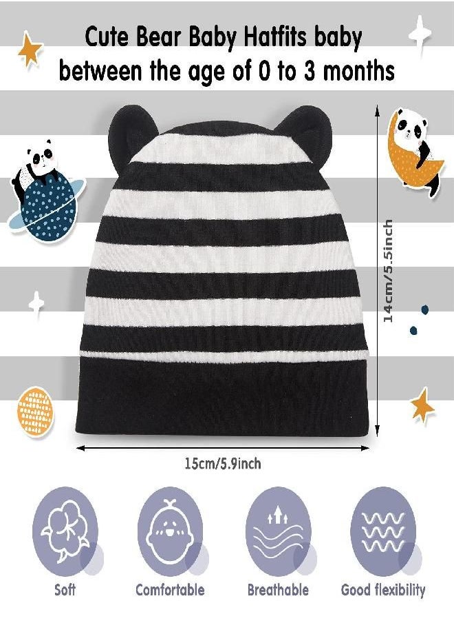 6 Pieces Newborn Baby Hat Bear Ears Infant Caps Baby Boy Girl Toddler Hats Infant Beanie Caps for 0-3 Months (Black White, Black, Navy Blue, Black Gray, Gray, White)