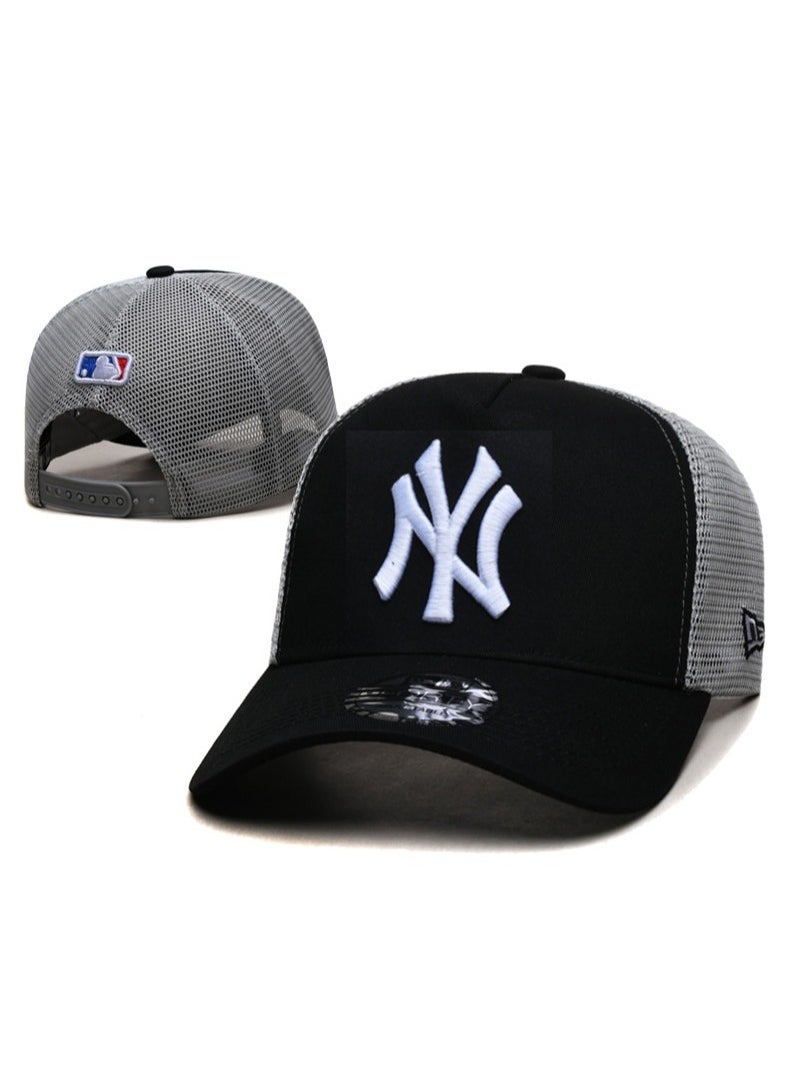 New Era MLB New York Yankees Fashion Sunshade Hat, Mesh Hat, Outdoor Men's and Women's Sports Duck Tongue Hat Black/Grey