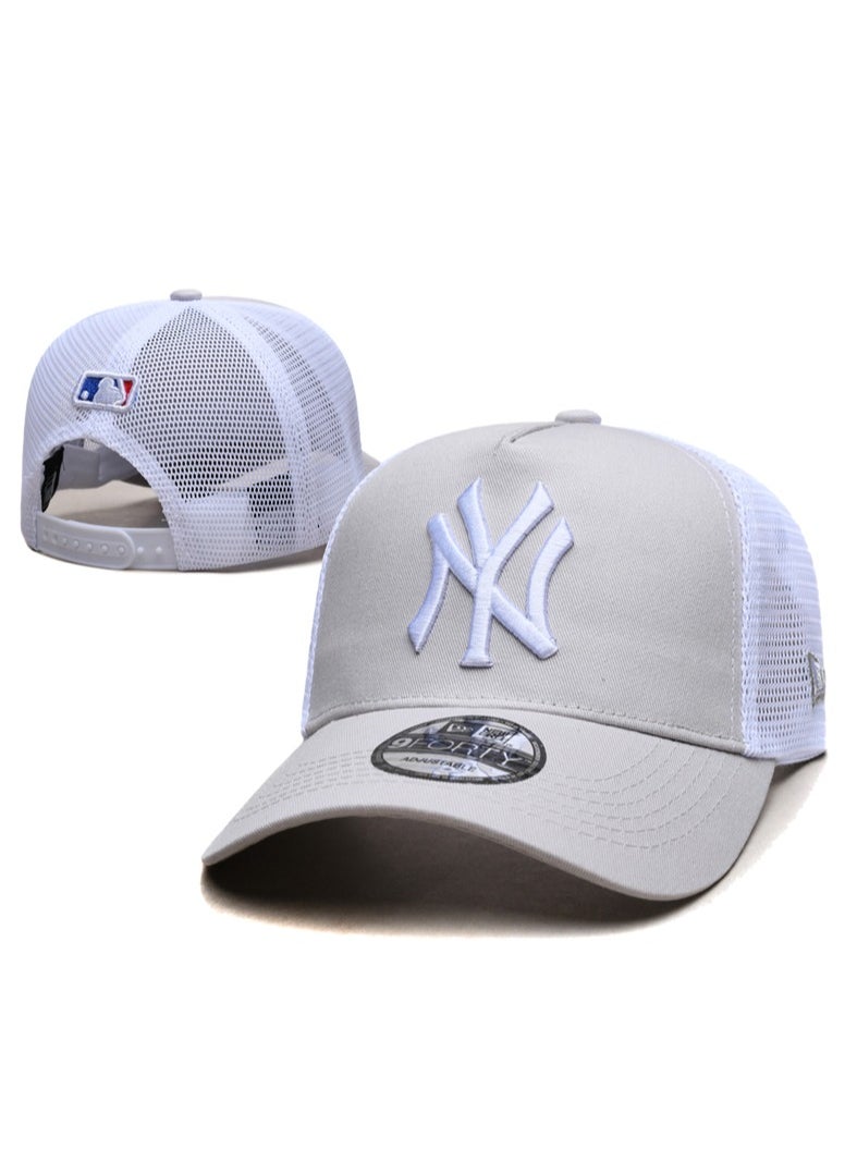 New Era MLB New York Yankees Fashion Sunshade Hat, Mesh Hat, Outdoor Men's and Women's Sports Duck Tongue Hat Grey/White