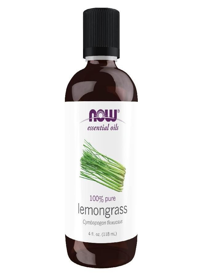 NOW Essential Oils, Lemongrass Oil, Uplifting Aromatherapy Scent, Steam Distilled, 100% Pure, Vegan, Child Resistant Cap, 4-Ounce