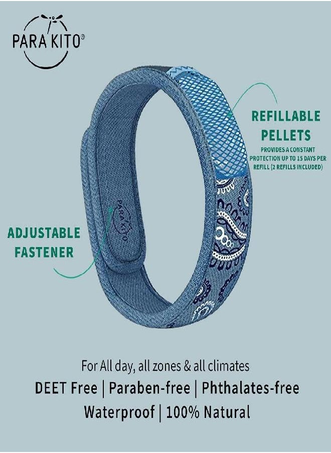 PARA'KITO Mosquito Insect & Bug Repellent Wristband - Waterproof, Outdoor Pest Repeller Bracelet w/Natural Essential Oils (Blue Jeans)