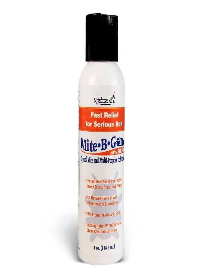 Mite-B-Gone 10% Sulfur Lotion | Itch Relief for Insect Bites, Acne, Itching, Irritation & Redness (4oz) | Fast & Effective Relief with an All-Natural Blend of Anti-Inflammatory Ingredients