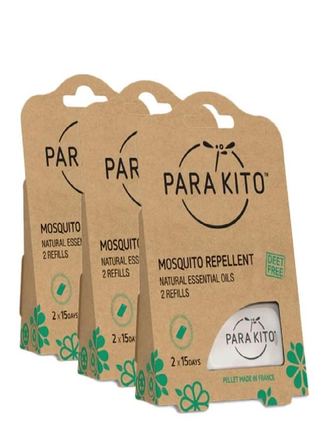 PARA'KITO Refill Pellets for Mosquito Repellent Bracelets | w/Citronella Oil, Peppermint Oil, Essential Oils | Hiking & Camping Accessories | Paraben Free, DEET Free - 3pk x 2 Refills (15 Days Each)