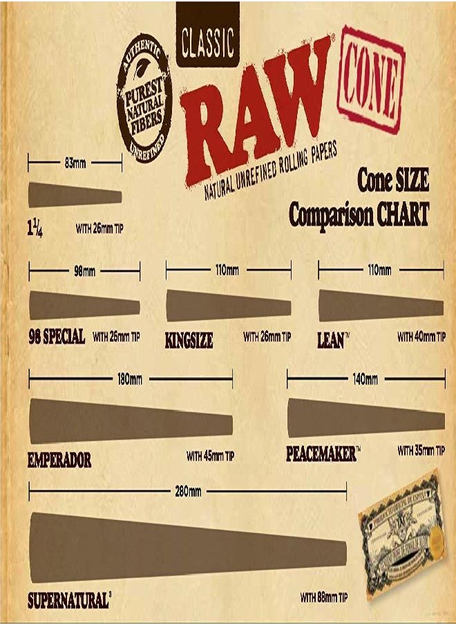 RAW Classic Natural Unrefined Pre Rolled Cones Cones Per Pack Brown Unscented, 20 Count