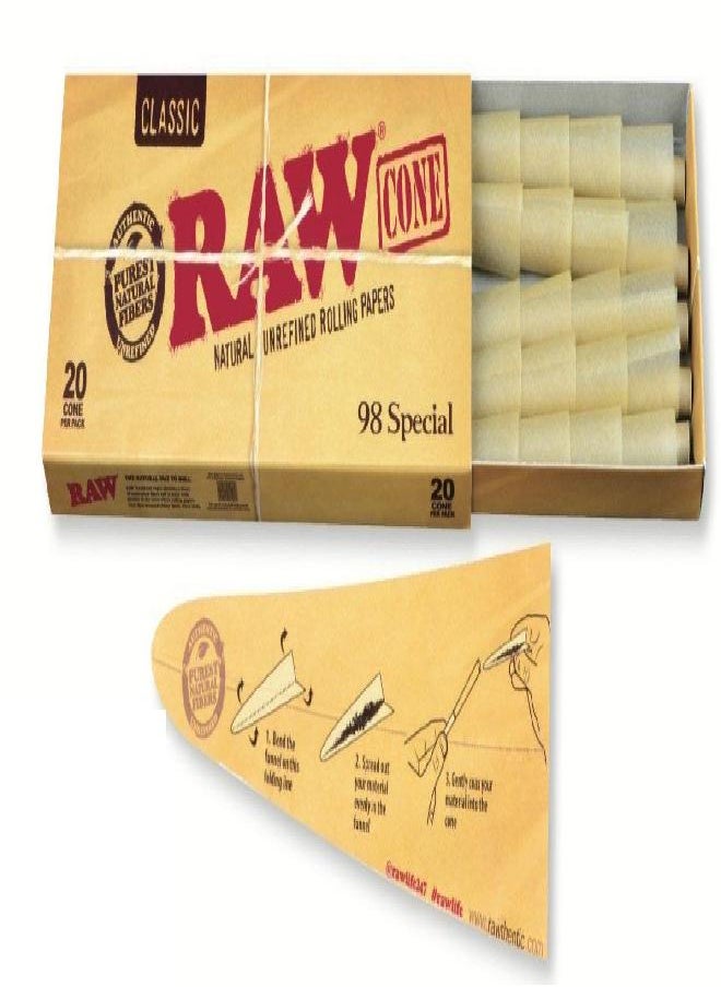 RAW Classic Natural Unrefined Pre Rolled Cones Cones Per Pack Brown Unscented, 20 Count