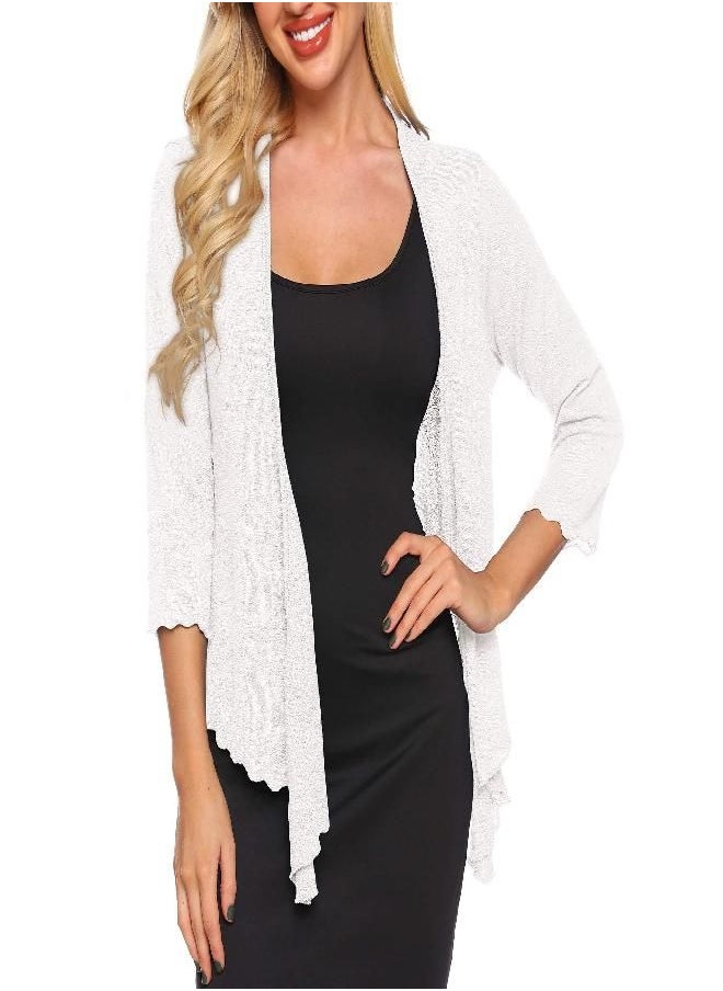 SATINIOR Womens Sheer Shrug Bolero Tie Knot Cardigan Lightweight with 3/4 Lace Sleeves(Creamy White, XL)