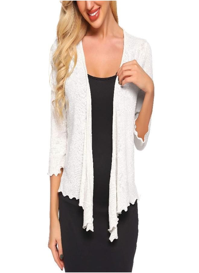 SATINIOR Womens Sheer Shrug Bolero Tie Knot Cardigan Lightweight with 3/4 Lace Sleeves(Creamy White, XL)