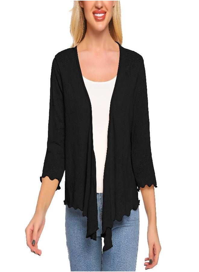 SATINIOR Womens Sheer Shrug Bolero Tie Knot Cardigan Lightweight with 3/4 Lace Sleeves (Black, XXL)