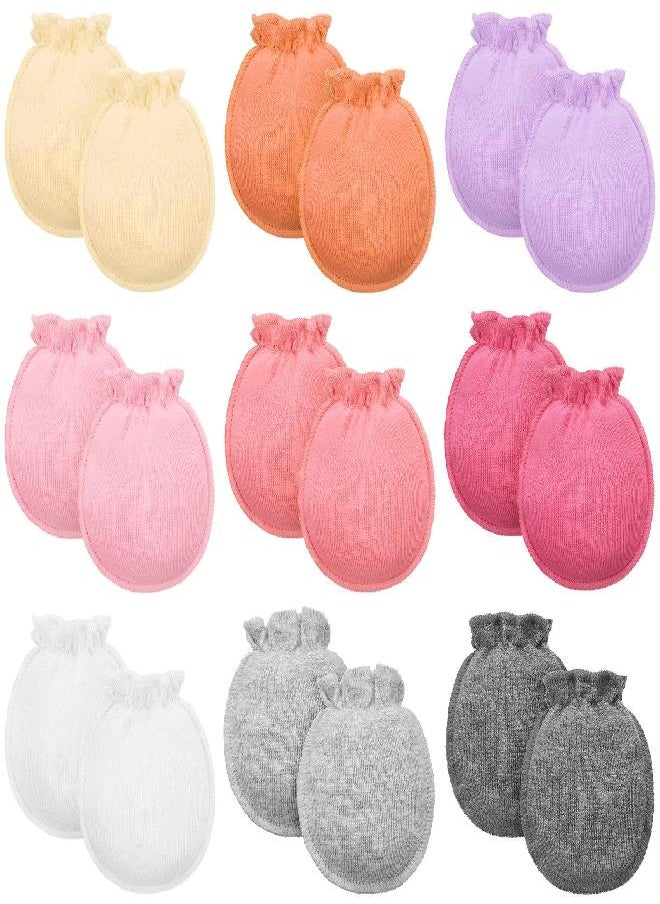 9 Pairs Newborn Baby Boys Girls Mittens 0-6 Months Infant Toddler Mittens No Scratch Solid Color Gloves (Bright Color)