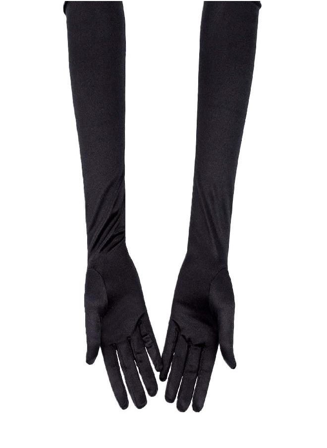 SAVITA Long Black Elbow Satin Gloves 21 inch Stretchy 1920s Opera Gloves Evening Party Dance Gloves for Women