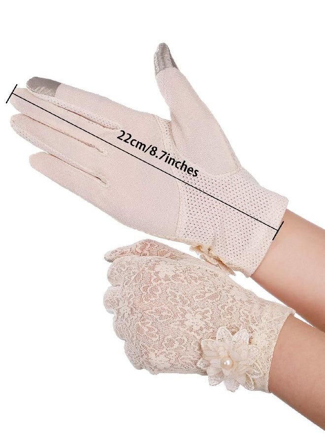 3 Pairs Women Lace Gloves Dress Gloves Floral Lace Gloves for Tea Party Wedding Dinner(Black, White, Skin Color)