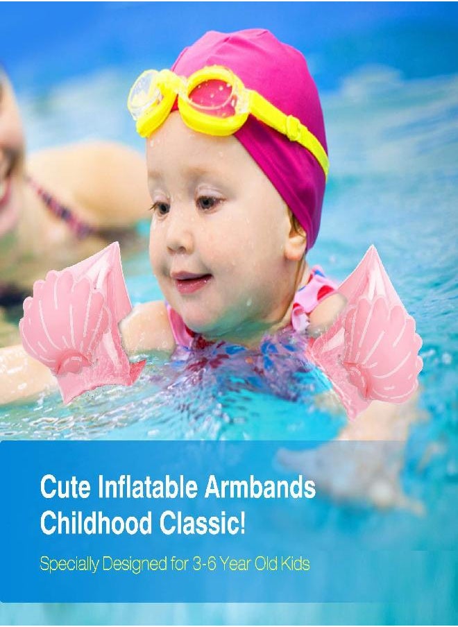 Swim Arm Bands For Kids, Toddlers Begin To Swim Inflatable Pool Floats Sleeves, Cute Cartoon Swimming Wings Armlets Rings Floaties Tubes, Water Sports Learning Swim Training Aids, Scallop