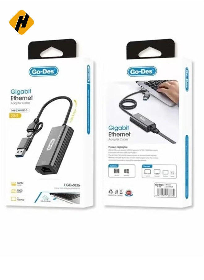 High-Speed Data Transfer & Charging Cable – Go Des GD-6836 Type-C to USB Converter