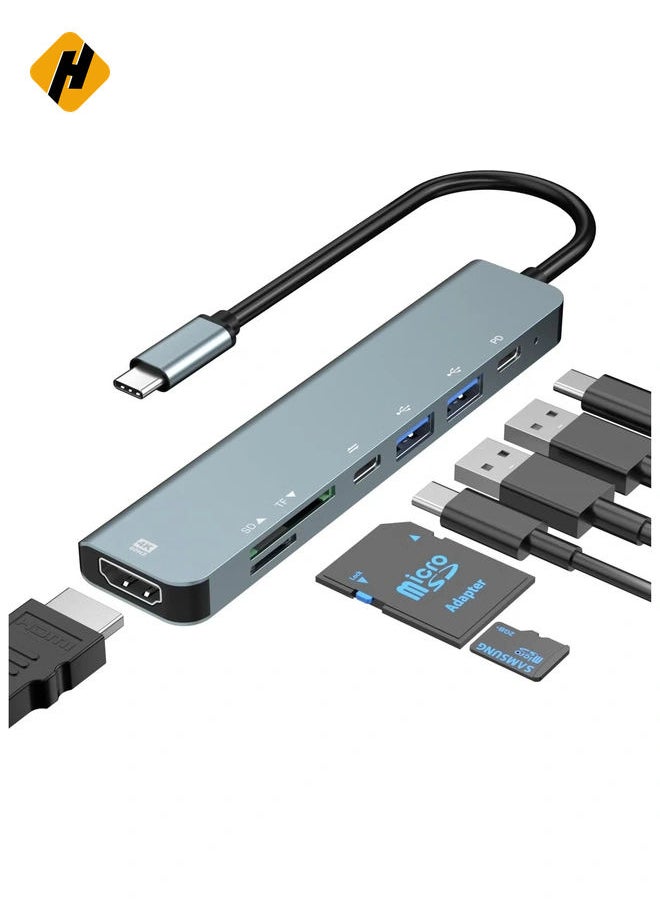 USB C Hub ,7 in 1 USB C Docking Station Type C Multiport Adapter, 4K@60HZ HDMI,USB-A, PD 100W ,USB-C,SD/TF Compatible for MacBook ,Type C Thunderbolt 3 Laptops