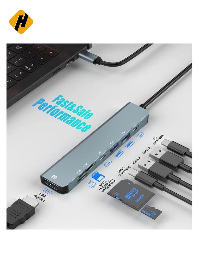 USB C Hub ,7 in 1 USB C Docking Station Type C Multiport Adapter, 4K@60HZ HDMI,USB-A, PD 100W ,USB-C,SD/TF Compatible for MacBook ,Type C Thunderbolt 3 Laptops