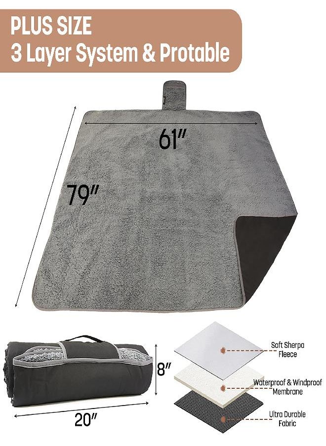Waterproof Outdoor Blanket With Sherpa Lining, Windproof Triple Layers Warm Comfy Foldable For Camping Stadium, Sports, Picnic, Grass, Concerts, Pet, 51''X 59'' - Machine Washable
