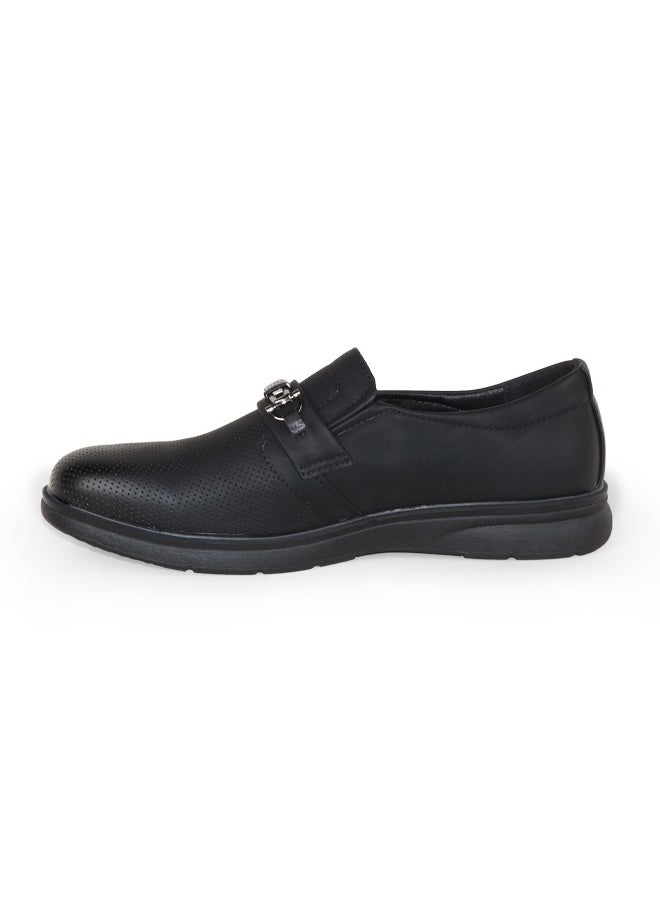 Men's Uniform Dress Shoes Oxford Loafers Low-top Slip On Pull on Leather Formal Round-toe Business Metal Casual Leisure Spring