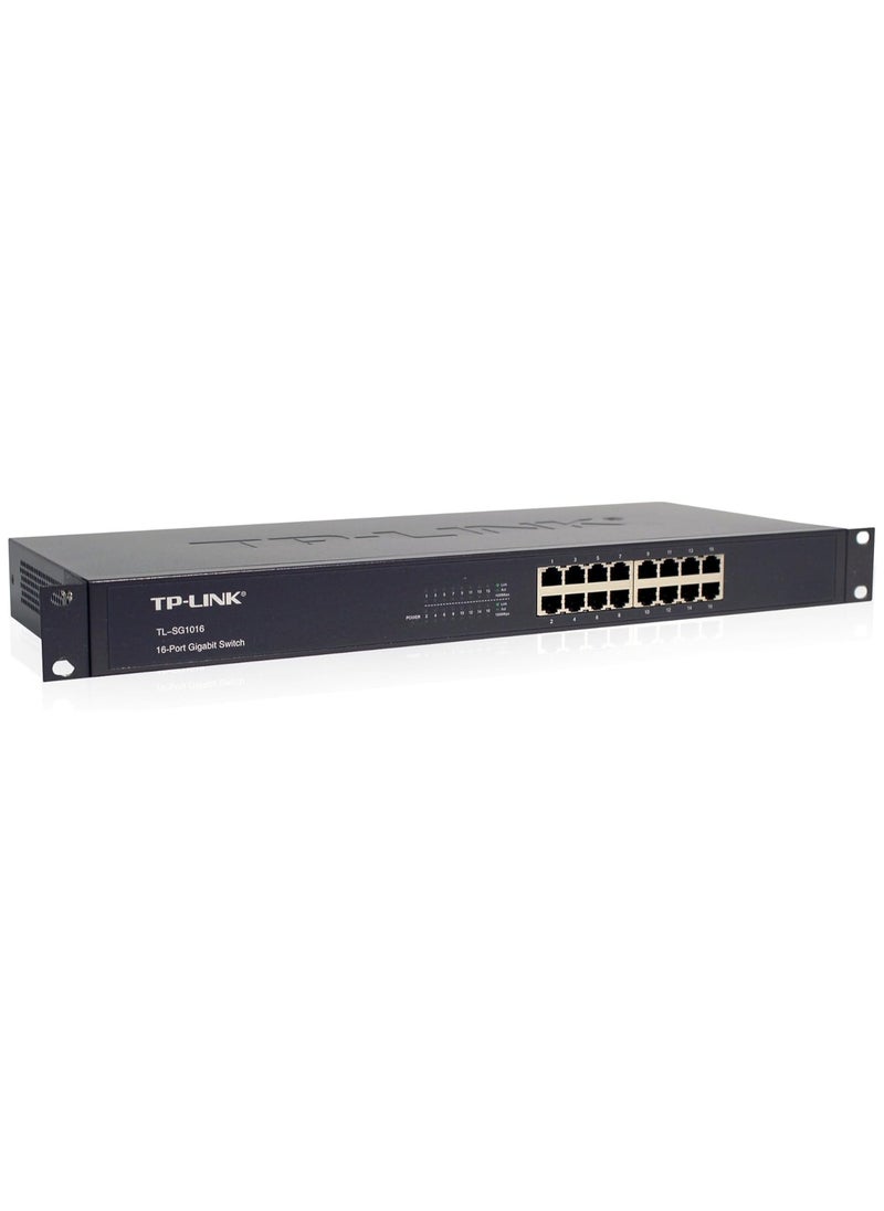 TP-Link TL-SG1016 | 16 Port Gigabit Ethernet Switch | Plug & Play | Sturdy Metal, Shielded Ports, Rackmount, Fan less, Black | 3 Year Manufacturer Warranty | Unmanaged
