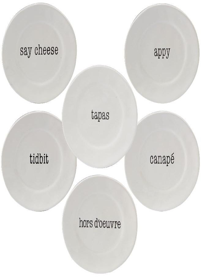 Certified International Corp It's Just Words Canape Plates, Assorted Designs, Set of 6, Multicolor