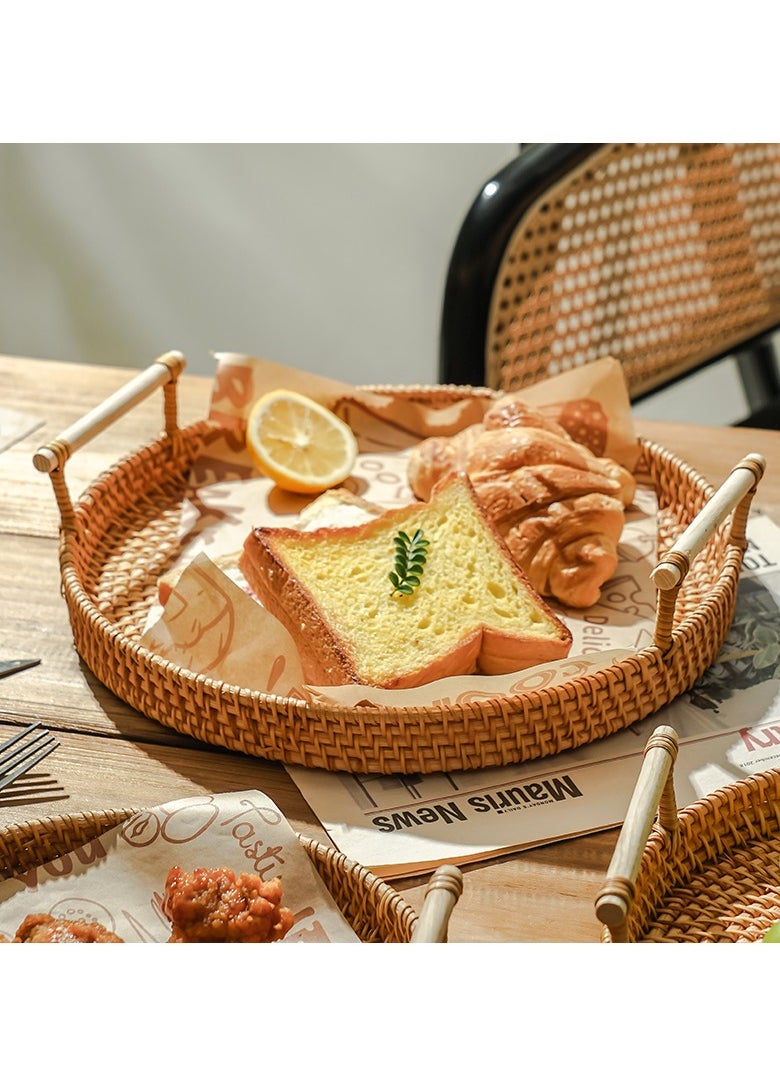 Rattan Woven Tray Rattan Basket Vegetable Fruit Storage Basket Brown Fruit Basket Bamboo Woven Basket Dim Sum Dish 22cm