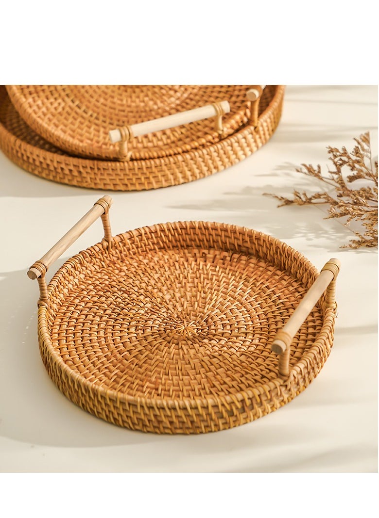 Rattan Woven Tray Rattan Basket Vegetable Fruit Storage Basket Brown Fruit Basket Bamboo Woven Basket Dim Sum Dish 22cm