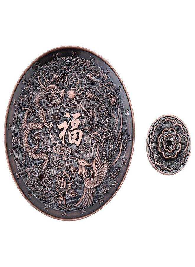 Zinc Alloy Incense Stick Burner Holder Dragon Pattern Censer Plate for Bedroom Office,Fit for 1.8mm 2.5mm 3.5mm Incenser Sticks (Red Bronze)