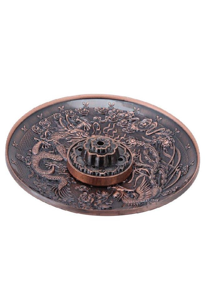 Zinc Alloy Incense Stick Burner Holder Dragon Pattern Censer Plate for Bedroom Office,Fit for 1.8mm 2.5mm 3.5mm Incenser Sticks (Red Bronze)