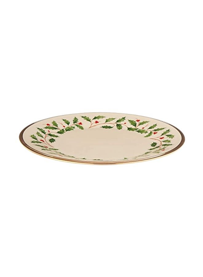 Holiday Salad Plate Beige/Green/Red 8inch