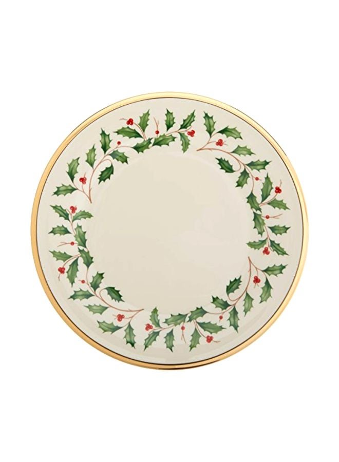 Holiday Salad Plate Beige/Green/Red 8inch