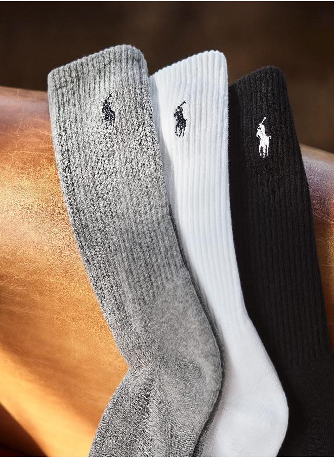 POLO RALPH LAUREN Men's Classic Sport Solid Socks 6 Pair Pack - Cushioned Cotton Comfort, Black, 6-12.5