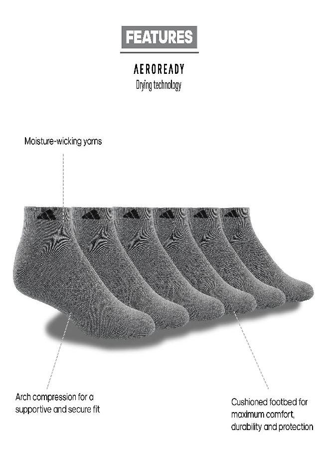 adidas Men's Athletic Cushioned Low Cut Socks with Arch Compression for a Secure fit (6-Pair), Heather Grey/Black, X-Large