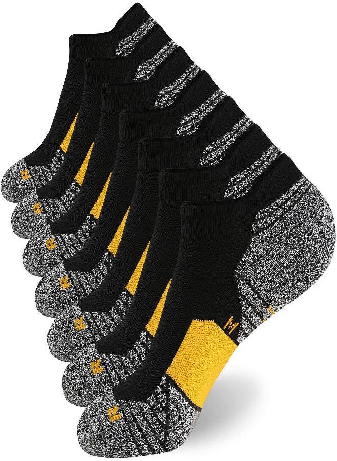 Men'S Athletic Running Socks 7 Pairs Thick Quarter Socks Cushion Ankle Socks For Men Sport Low Cut Socks(7 Pairs Black Yellow,Size:10-12)