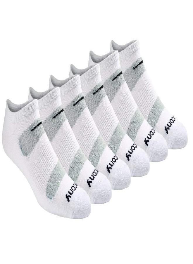 Saucony Men's Multi-Pack Mesh Ventilating Comfort Fit Performance No-Show Socks, White (6 Pairs), Shoe Size 8-12