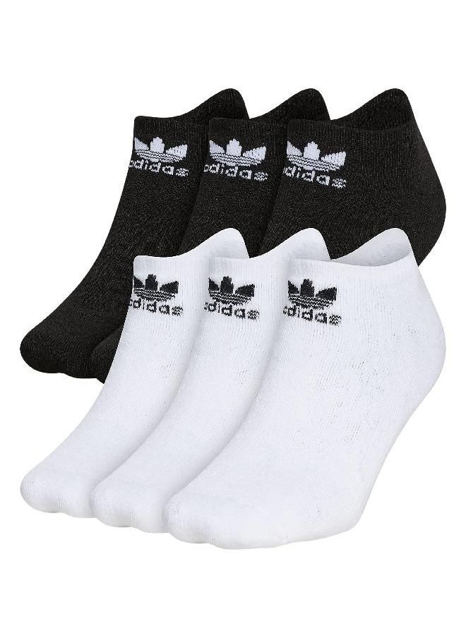 adidas Originals Kids-Boy's/Girl's Trefoil Cushioned No Show Socks (6-Pair), White/Black, Medium