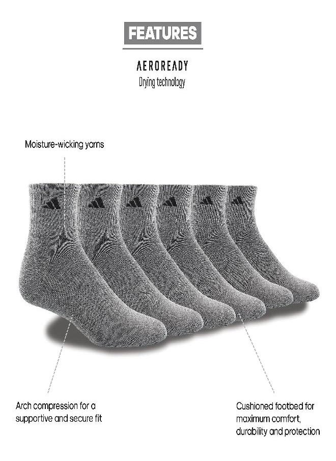 adidas Men's Athletic Cushioned Quarter Socks (with Arch Compression for a Secure fit (6-Pair), Heather Grey/Black, X-Large
