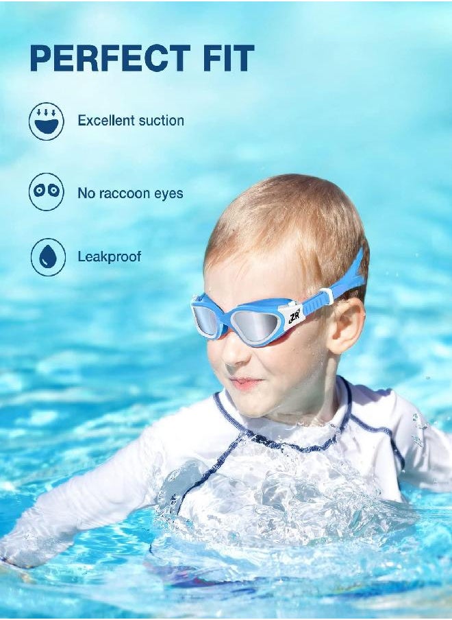 ZIONOR Kids Swim Goggles, G1MINI Polarized Swimming Goggles Comfort for Age 6-14, UV Protection Anti-Fog Adjustable Strap Fit for Child Boys Girls (Silver Lens)