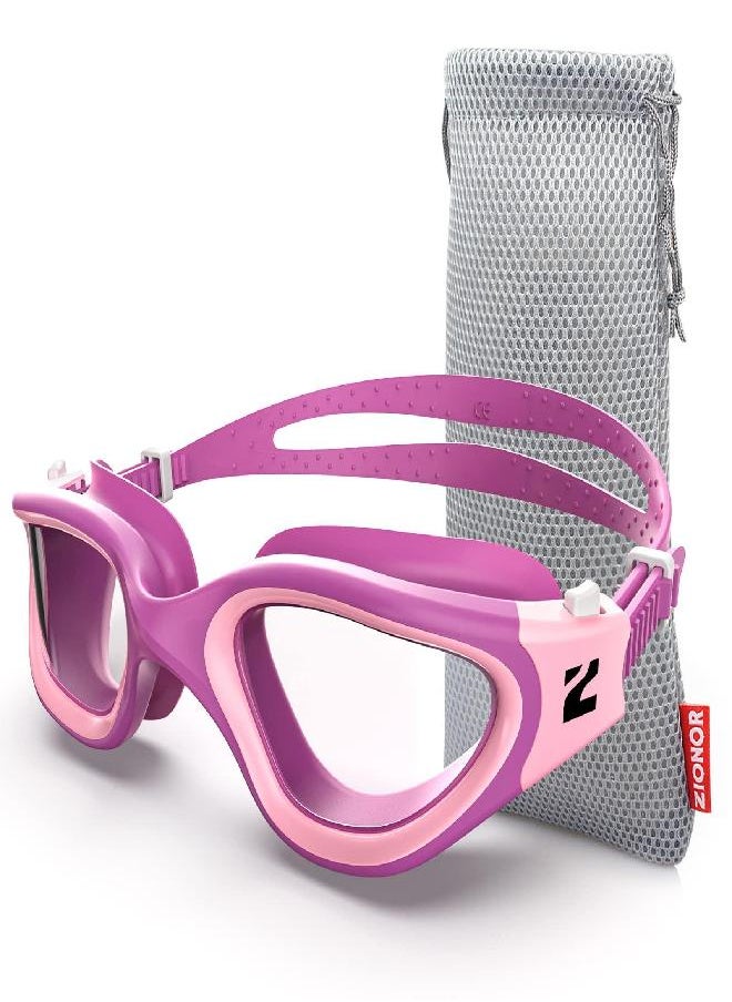 ZIONOR Swim Goggles, G1 SE Swimming Goggles Anti-fog for Adult Men Women, UV Protection, No Leaking (Clear Lens Rose Frame)